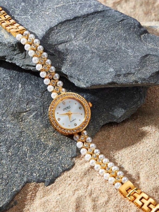 Anthropologie Accessories - Gold and Pearl Bracelet Watch